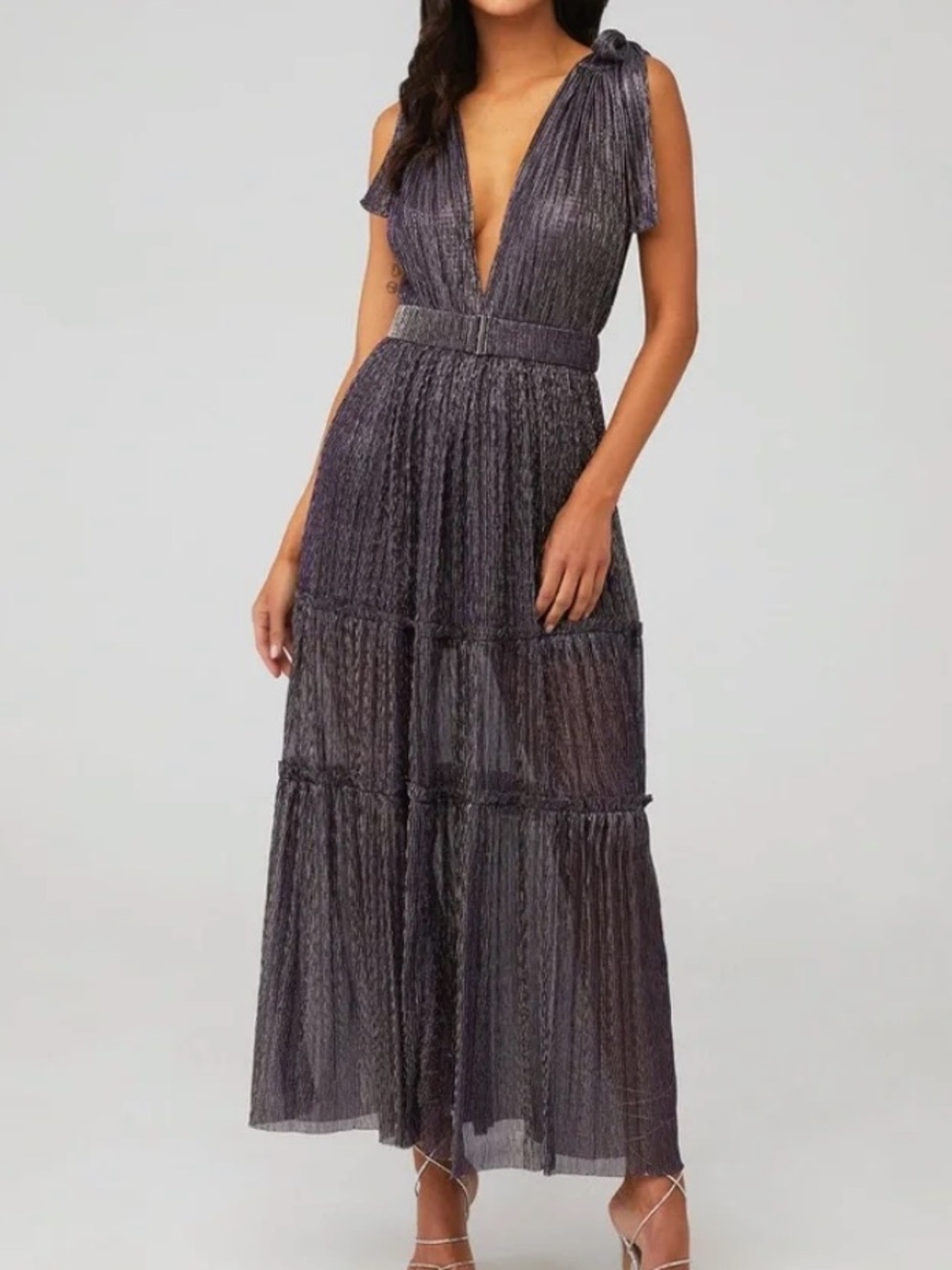 Sabina Musayev Helena Tiered Plisse Maxi Dress Multicolor Purple size XS